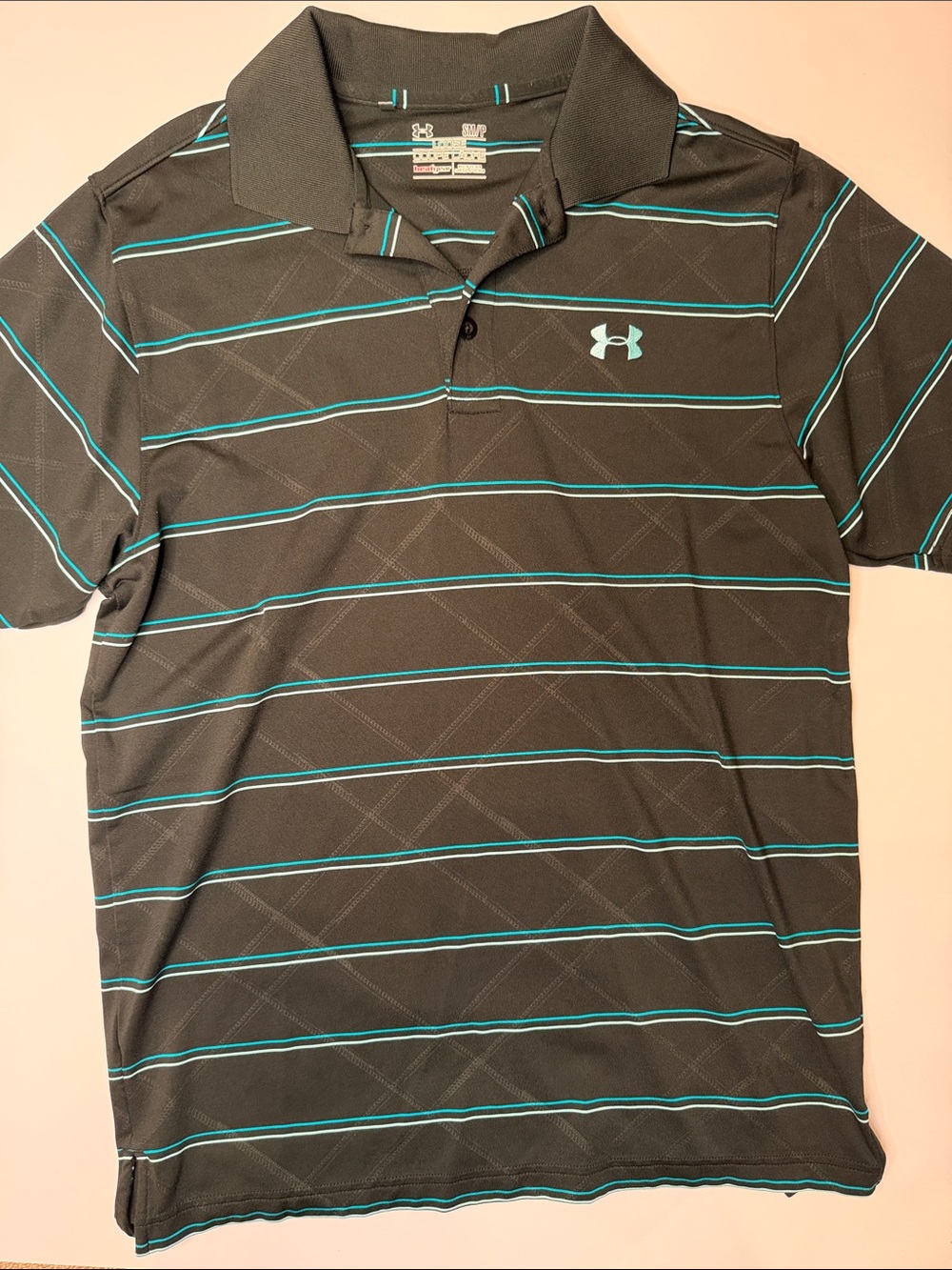Under Armour Black Polo with Teal Stripes (like new!)
